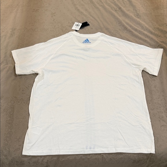 Kith Adidas White Tee with Blue Stripes and Pink Logo - Picture 4 of 5